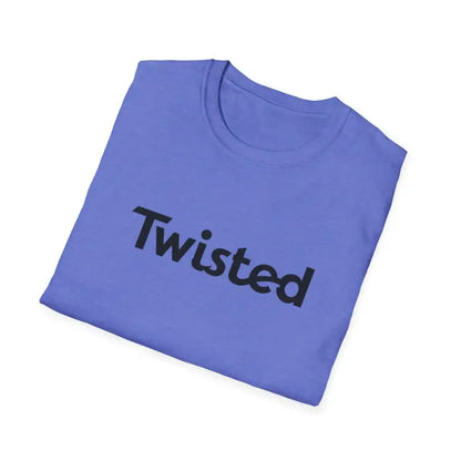 Folded blue T-shirt featured in Twisted Unisex T Shirt in Olive Green and Yellow