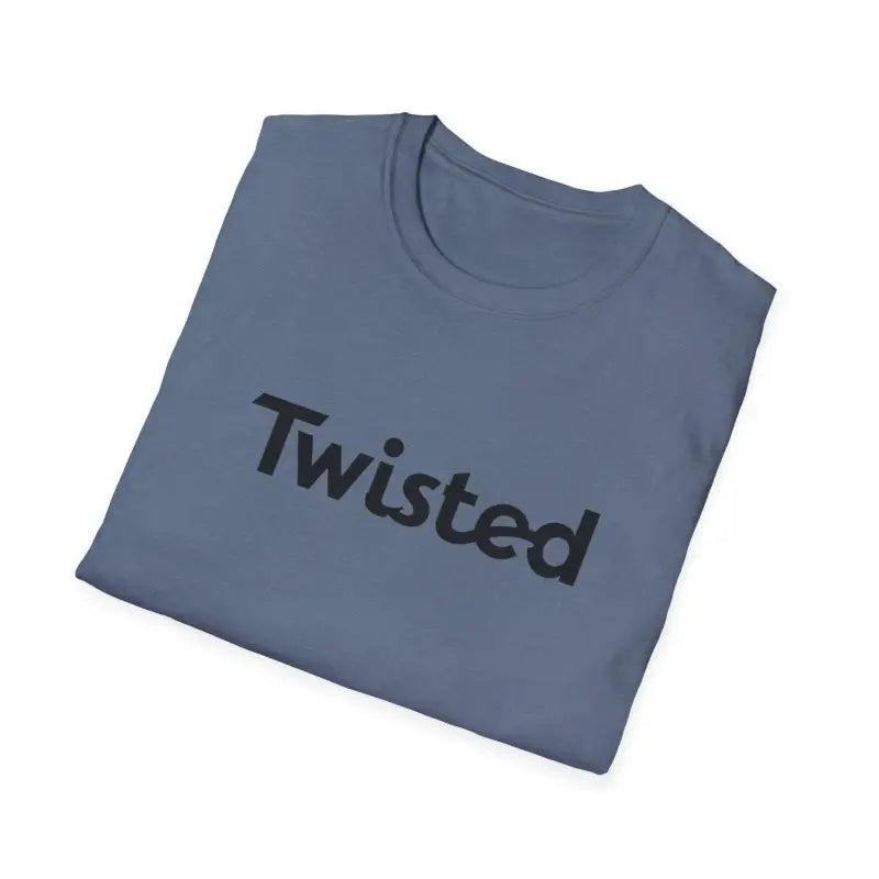 Folded blue t-shirt featured in Twisted Unisex T Shirt in Olive Green and Yellow