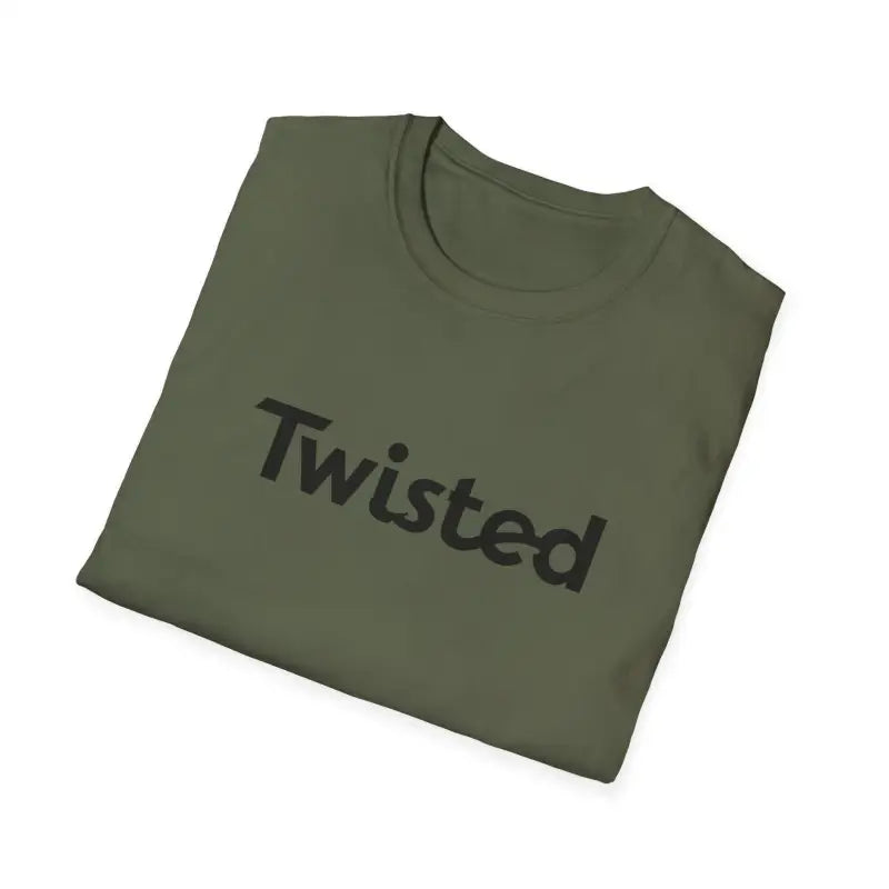 Folded Twisted Unisex T Shirt in Olive Green and Yellow, showcasing a stylish design