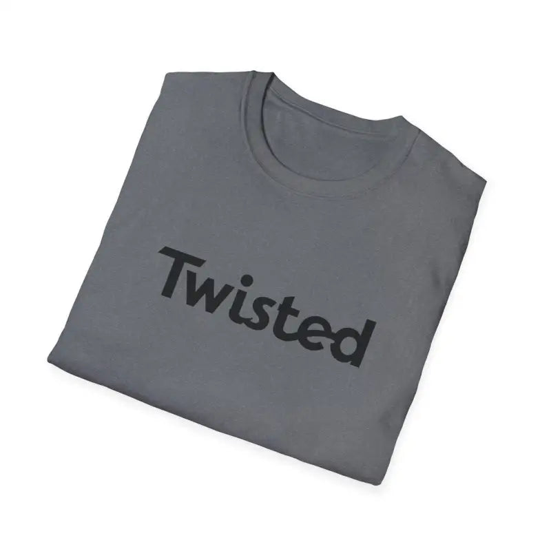 Folded gray t-shirt as part of Twisted Unisex T Shirt in Olive Green and Yellow