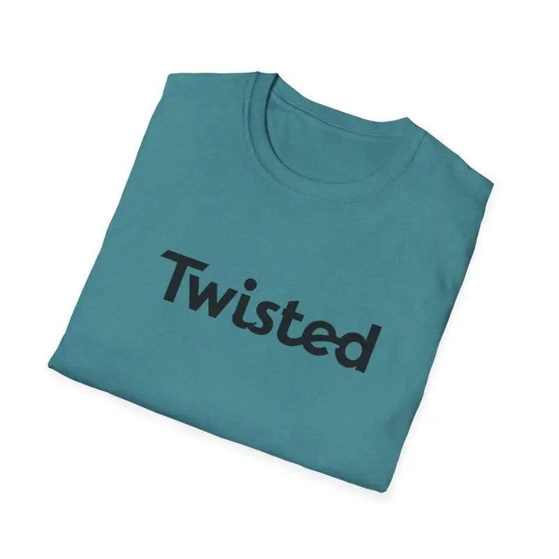 Folded teal t-shirt from the Twisted Unisex T Shirt in Olive Green and Yellow collection
