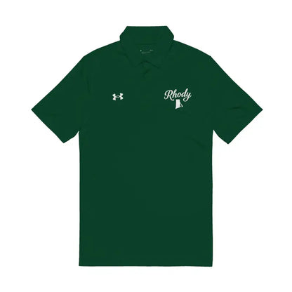 Green Under Armour Men’s Polo Shirt featuring embroidered Rhody design