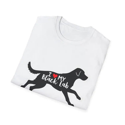 Folded white t-shirt featuring a Black Lab graphic for Unisex wear