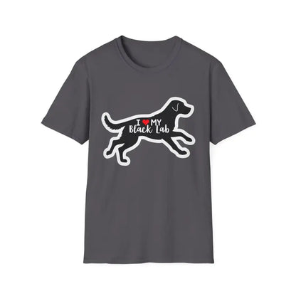 Gray Unisex Black Lab Graphic T-Shirt featuring a black lab design on fabric