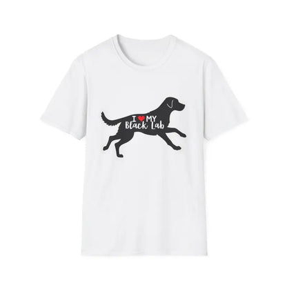 Unisex Black Lab Graphic T-Shirt featuring a black lab design on a white background