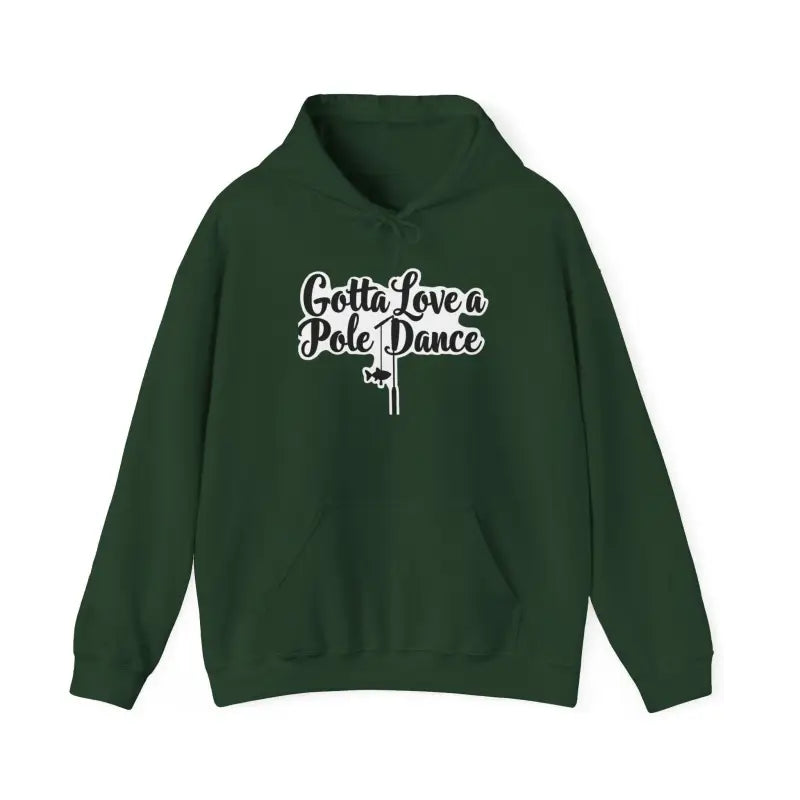 Green hoodie featuring a fishing graphic, ideal for Unisex Fishing Pole Dance enthusiasts