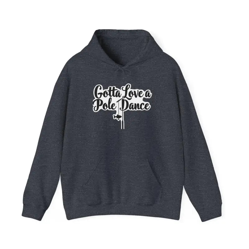 Gray hoodie featuring a fishing pole graphic for Unisex Fishing Pole Dance Sweatshirt