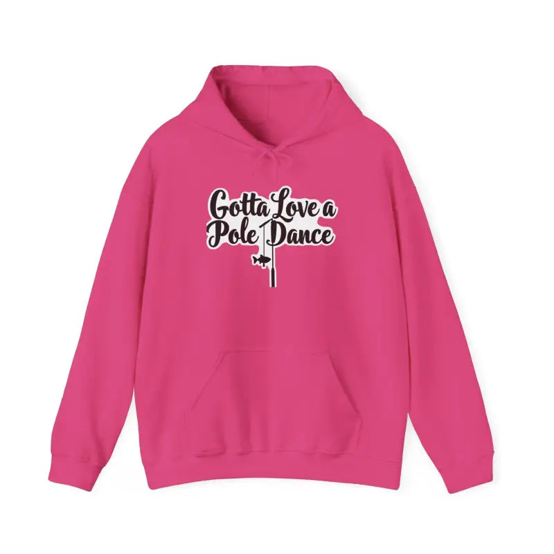 Pink hoodie featuring a fishing pole graphic, part of the Unisex Fishing Pole Dance collection