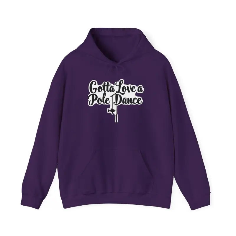 Purple hoodie featured in Unisex Fishing Pole Dance Hooded Sweatshirt product display