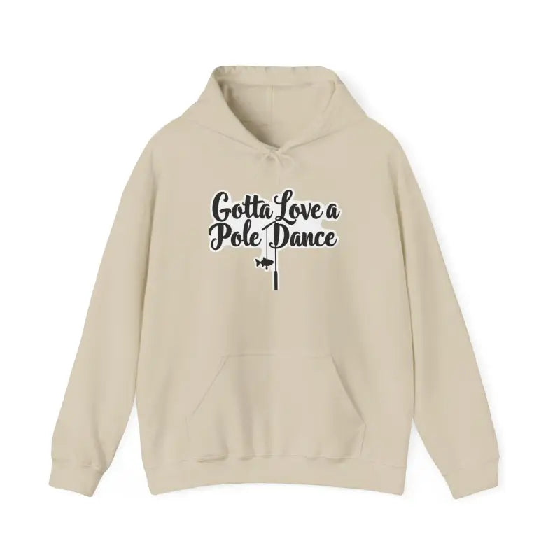 Beige hoodie featuring a fishing graphic, ideal for outdoor enthusiasts and casual wear