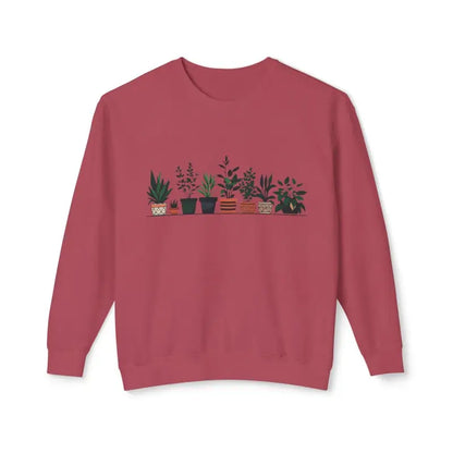 Maroon unisex lightweight crewneck sweatshirt featuring a potted plant design