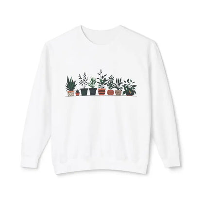 Unisex Lightweight Crewneck Sweatshirt featuring a Potted Plant Design in White