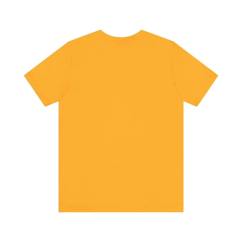 Mustard-colored Unisex Retro Peace Symbol Graphic T-Shirt displayed elegantly