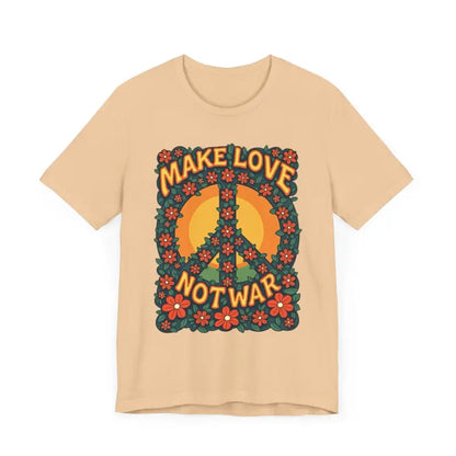 Beige Unisex Retro T-Shirt featuring a floral peace sign graphic design
