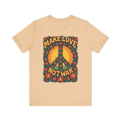 Beige Unisex Retro Peace Symbol Graphic T-Shirt featuring a floral peace sign design
