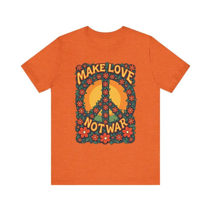 Orange Unisex Retro Peace Symbol Graphic T-Shirt with floral peace sign design
