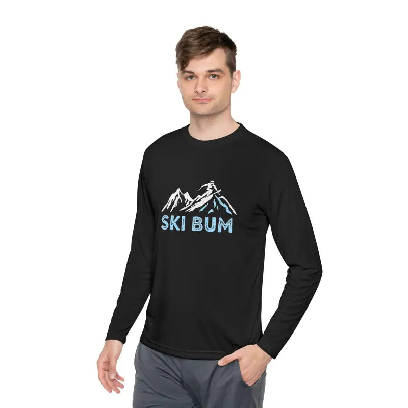 Black long-sleeved Unisex Ski Bum Tee in sport material suitable for outdoor activities
