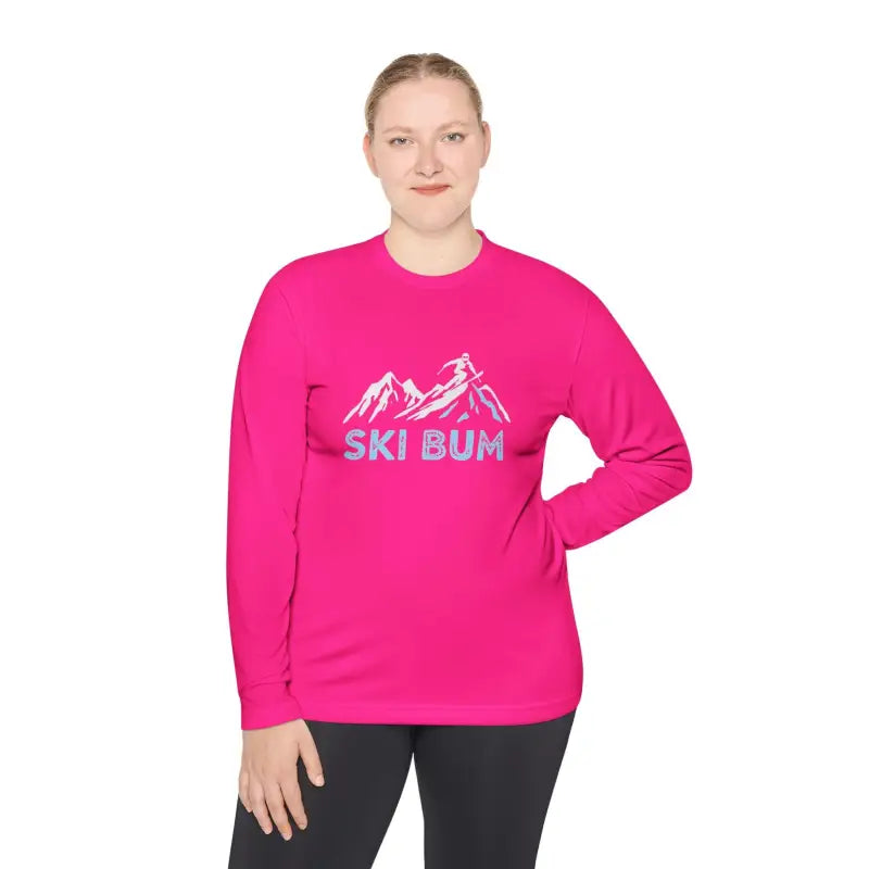Pink long-sleeved Unisex Ski Bum Tee made of sport material for active lifestyle