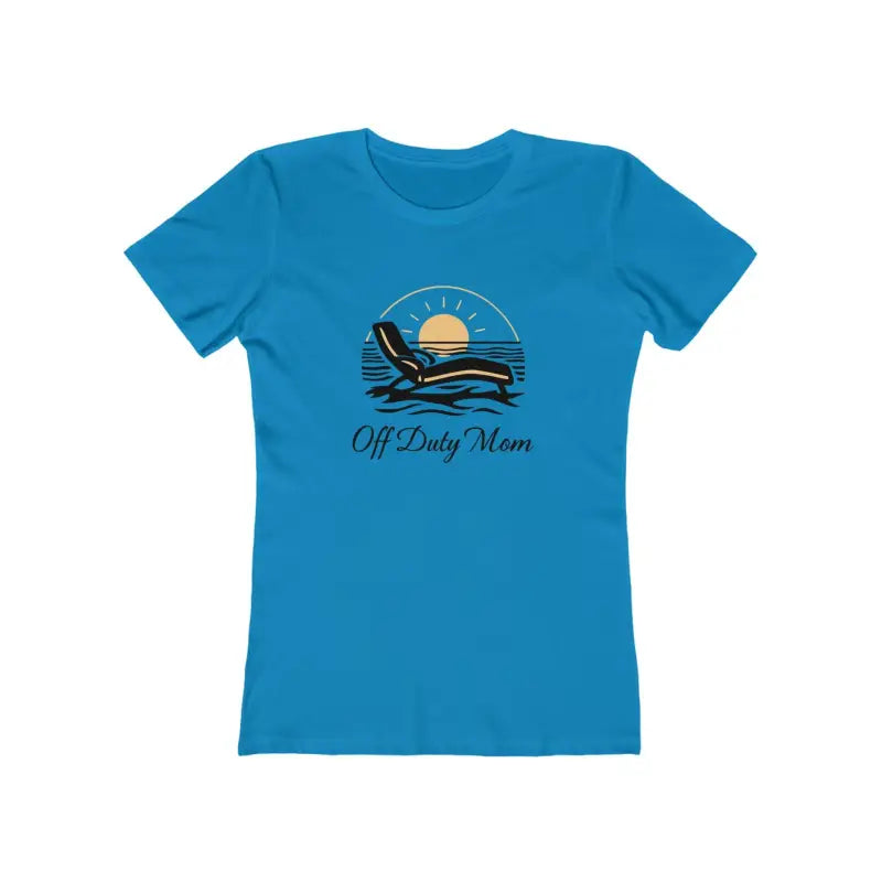 Blue t-shirt featuring beach-themed graphic from Vacation Vibes Tee for Women Off Duty Mom Design