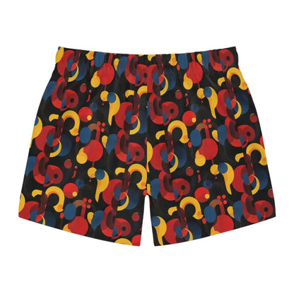 Vibrant retro men’s patterned swim trunks ideal for summer beach activities