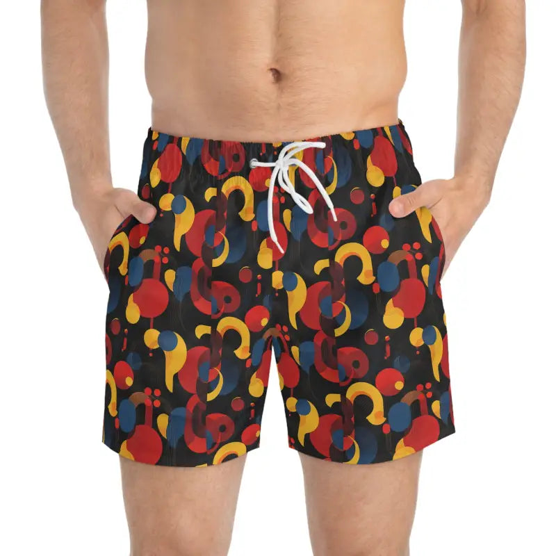 Colorful patterned men’s swim trunks from Vibrant Retro Swim Trunks for Summer Beach Fun