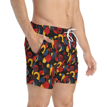 Patterned men’s swim trunks for summer beach fun in Vibrant Retro Swim Trunks for Men