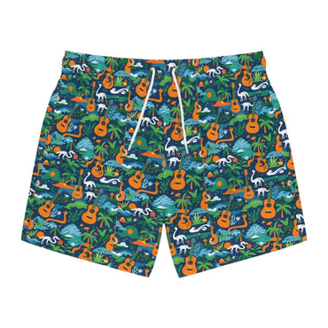 Patterned men’s swim trunks from Vibrant Tropical Guitar collection for summer fun