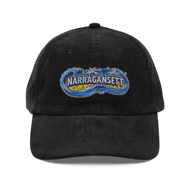Black corduroy baseball cap showcasing Vintage Corduroy Baseball Cap with Narragansett Embroidery