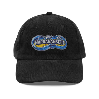 Black corduroy baseball cap showcasing Vintage Corduroy Baseball Cap with Narragansett Embroidery