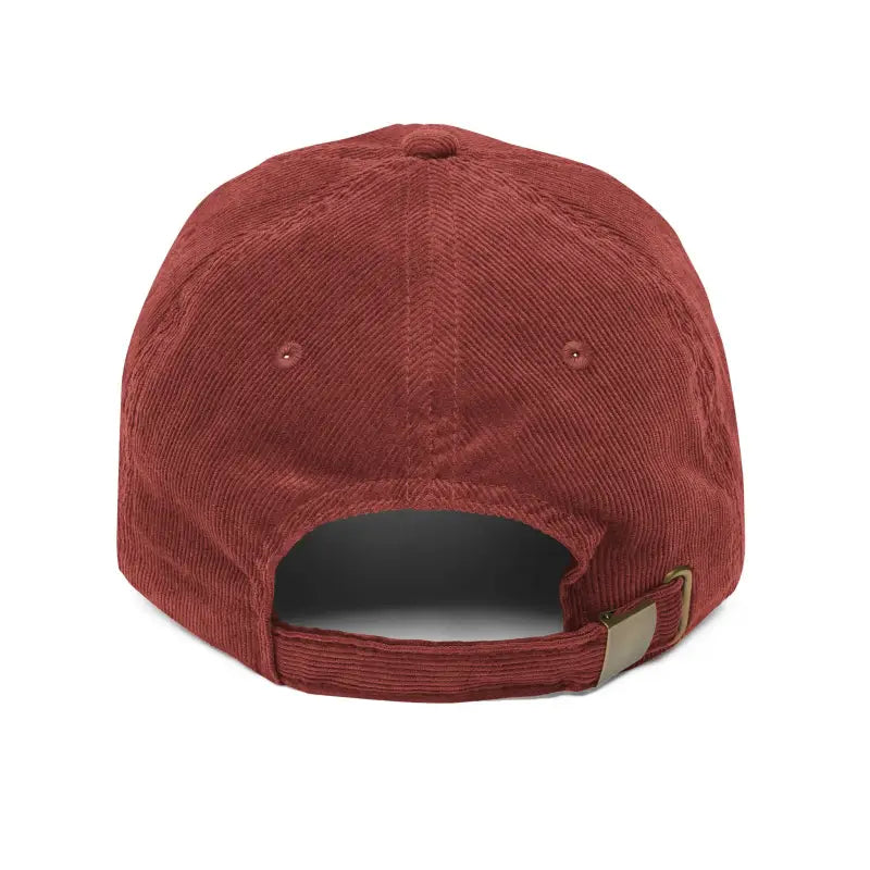 Burgundy corduroy baseball cap with Narragansett embroidery displayed as a vintage accessory