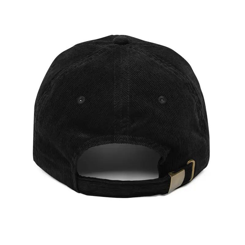 Black corduroy baseball cap featuring Narragansett embroidery for a vintage style