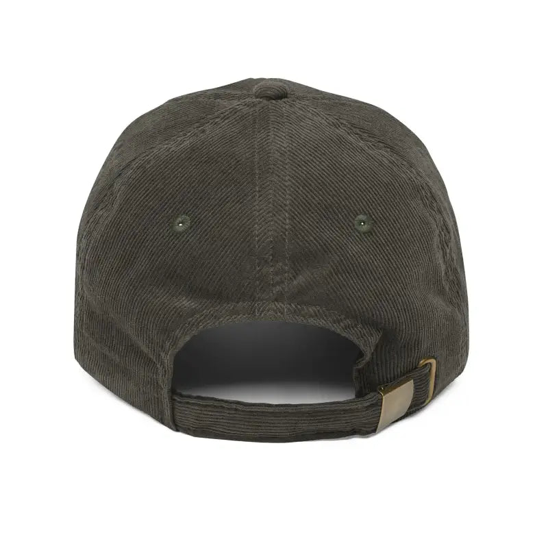 Olive green corduroy baseball cap featuring Narragansett embroidery design