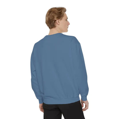Blue crewneck sweatshirt from the Wave Rider Sweatshirt Collection showcased elegantly