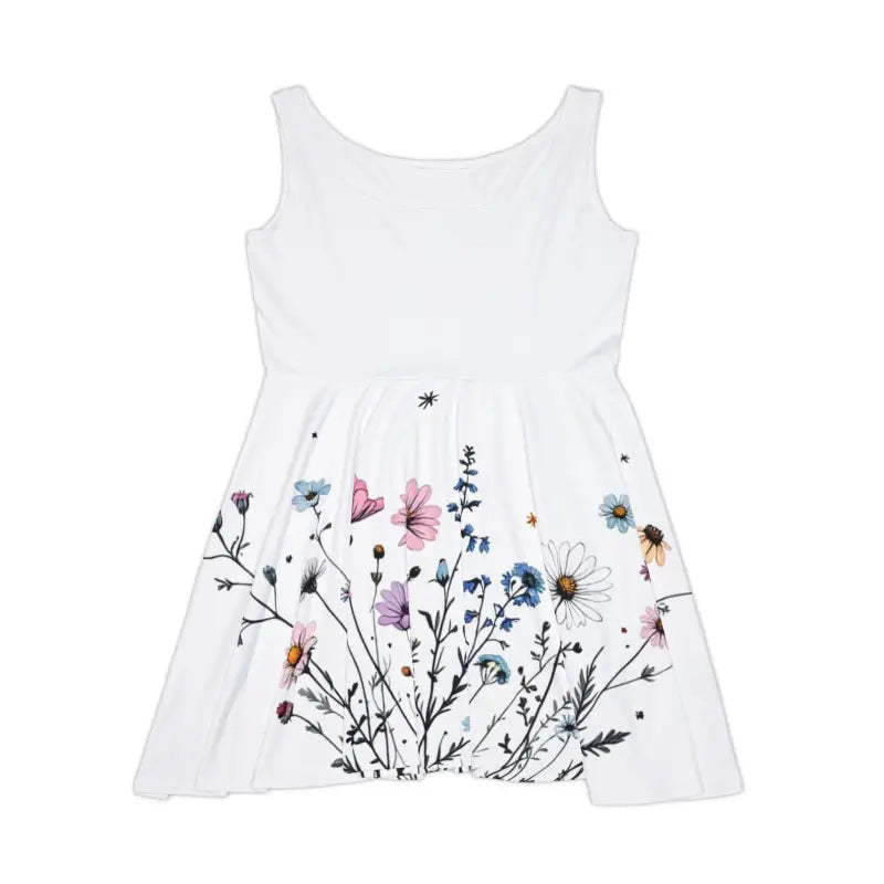White Floral Print Sleeveless Skater Dress featuring a delicate floral pattern
