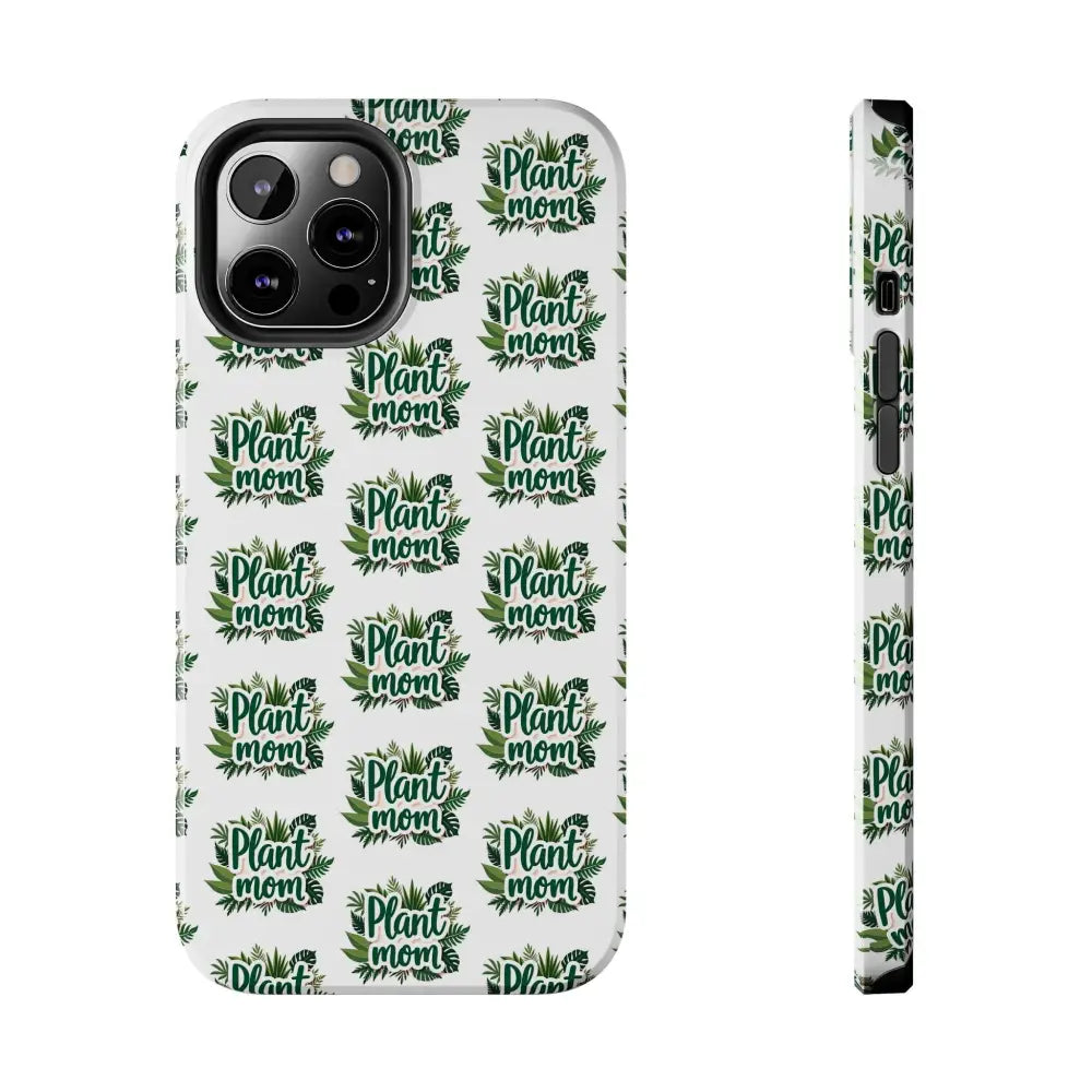 White phone case featuring Plant Mom pattern for iPhone and Samsung devices