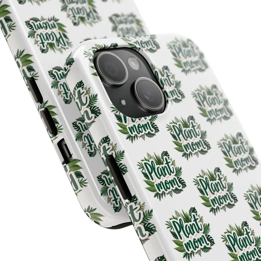 White Plant Mom Phone Case featuring a botanical pattern for iPhone and Samsung devices