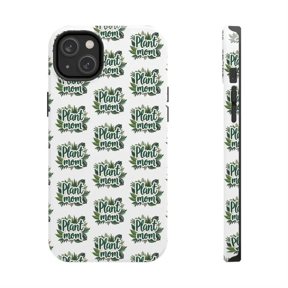 White Plant Mom Phone Case for iPhone and Samsung featuring a stylish pattern