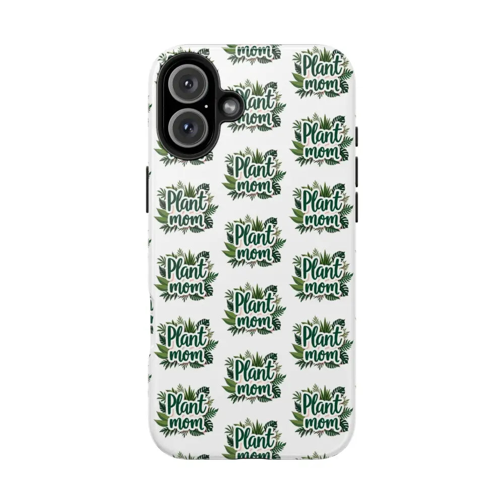 White Plant Mom Phone Case for iPhone and Samsung featuring a vibrant plant design