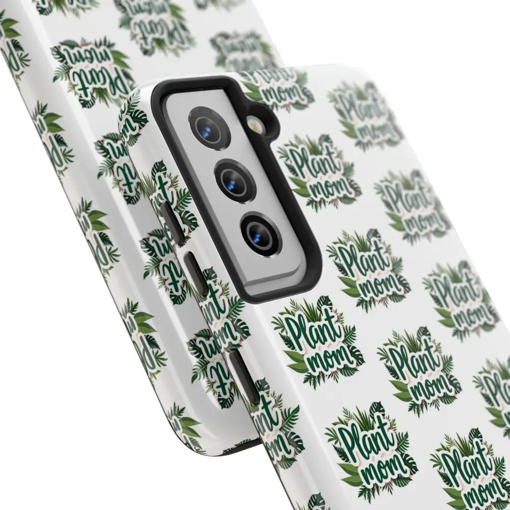 White Plant Mom Phone Case for iPhone and Samsung with stylish botanical design