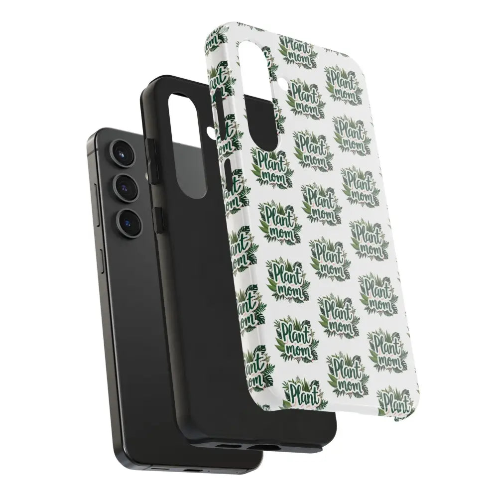 White Plant Mom Phone Case for iPhone and Samsung featuring a stylish plant mom design