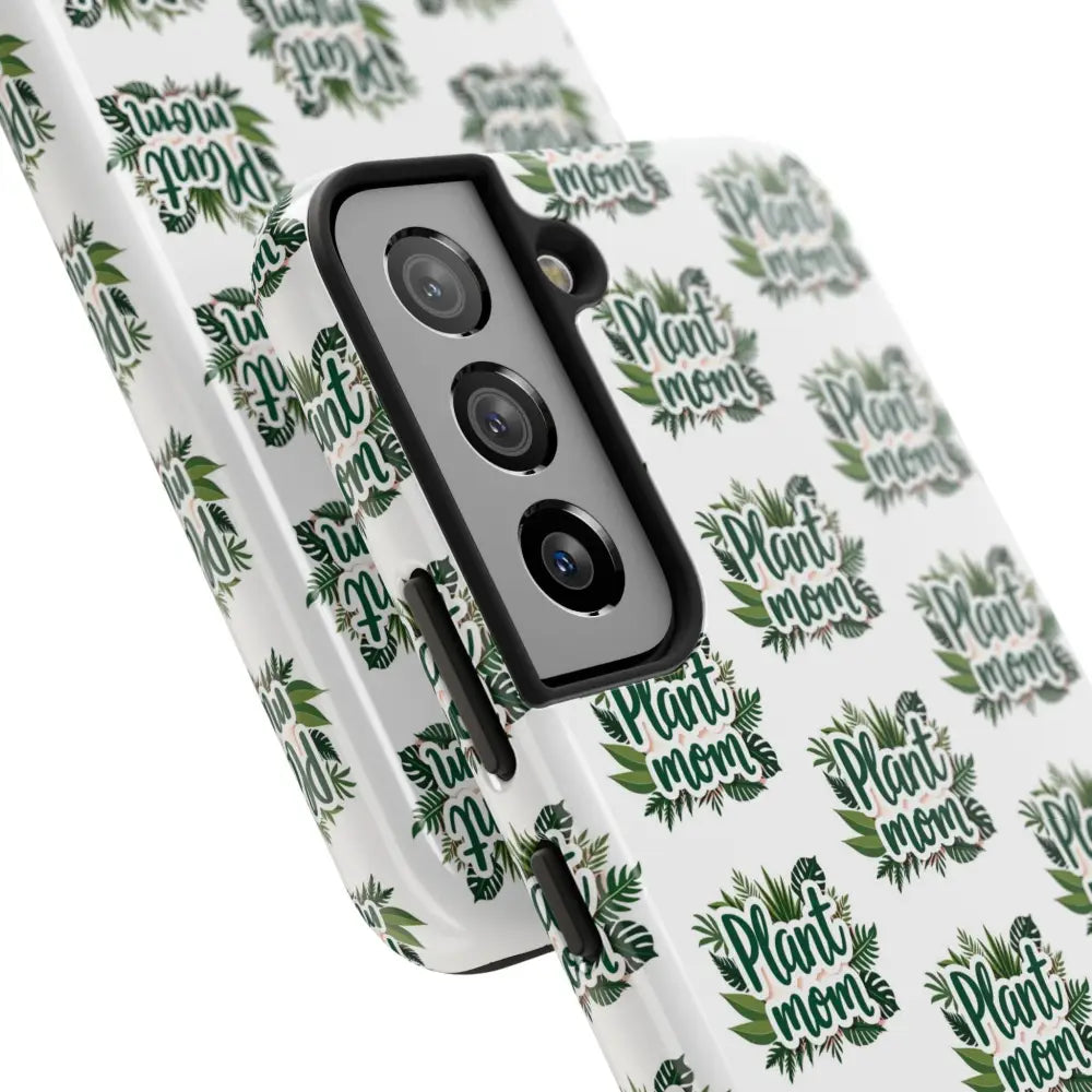 White phone case featuring Plant Mom design for iPhone and Samsung mobile devices