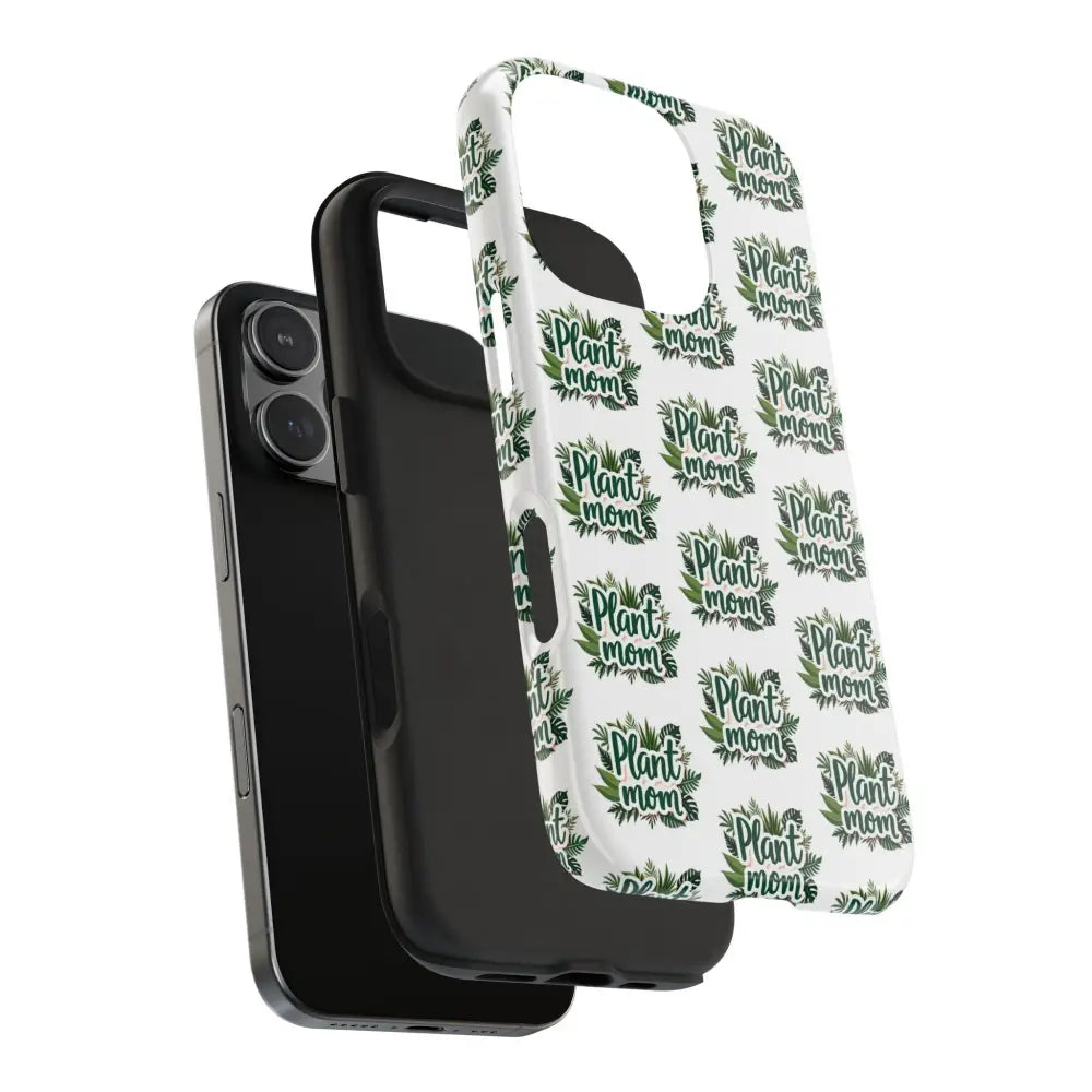 White Plant Mom Phone Case for iPhone and Samsung featuring a vibrant plant design