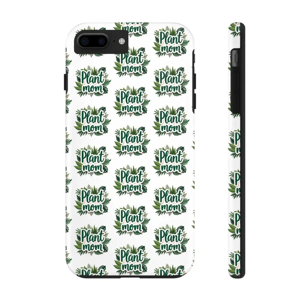 White Plant Mom Phone Case for iPhone and Samsung featuring a botanical pattern
