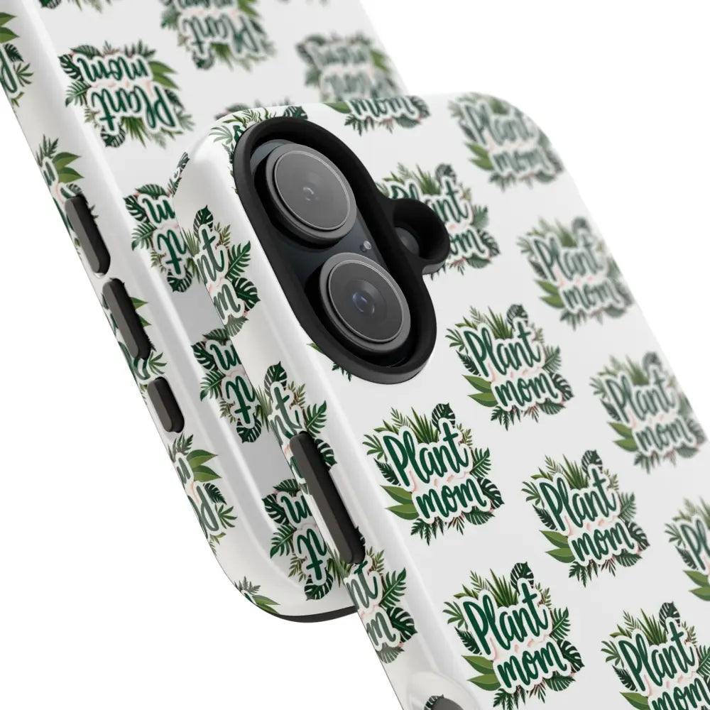 White Plant Mom Phone Case for iPhone and Samsung featuring a stylish floral pattern