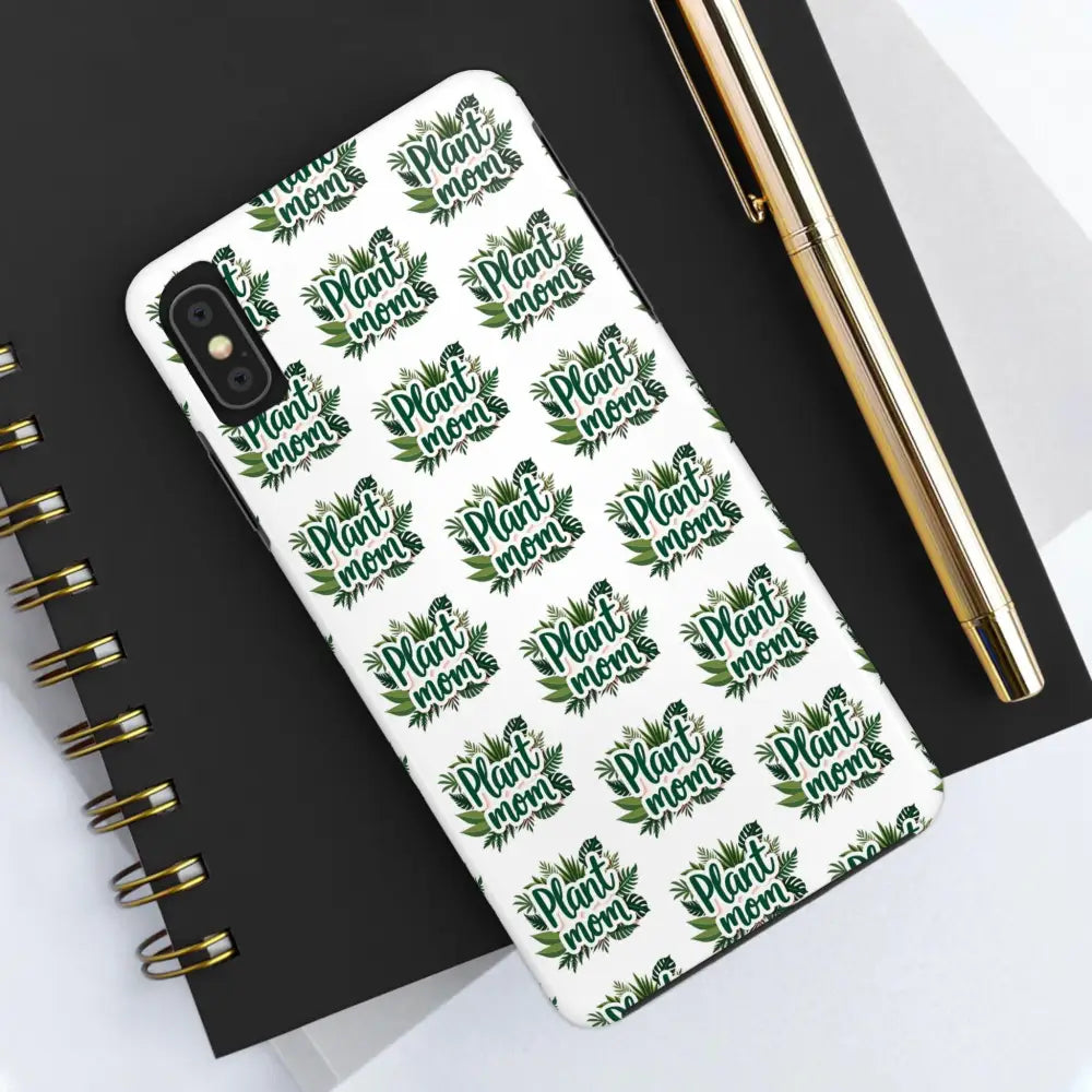 White phone case with Plant Mom pattern for iPhone and Samsung devices