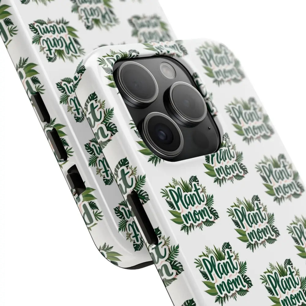 Elegant White Plant Mom Phone Case for iPhone and Samsung featuring a stylish plant pattern