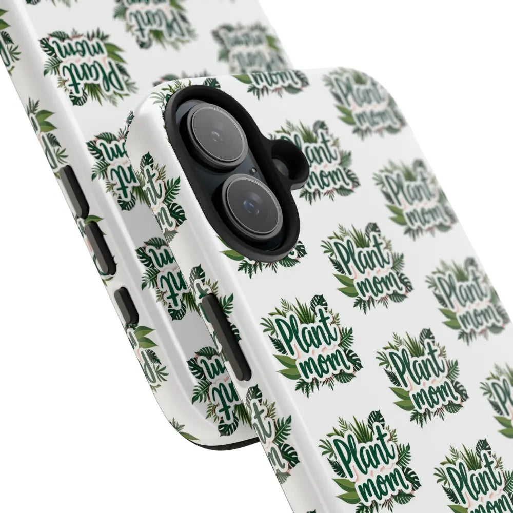 White Plant Mom Phone Case for iPhone and Samsung featuring a stylish pattern