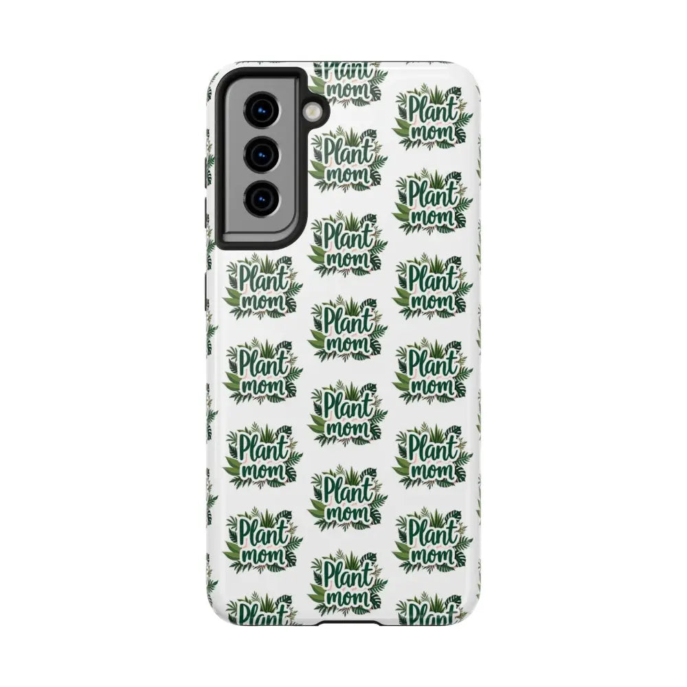 White Plant Mom Phone Case for iPhone and Samsung with floral pattern design