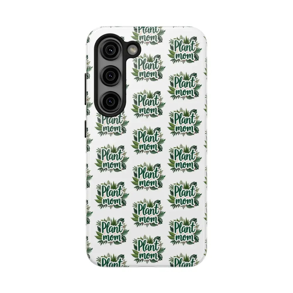 White phone case featuring Plant Mom design for iPhone and Samsung devices