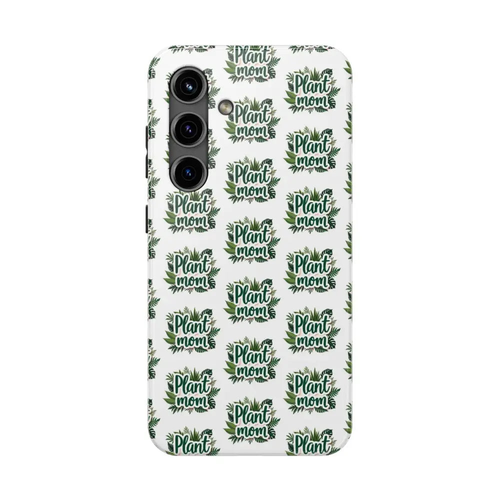 White phone case featuring a plant-themed pattern for iPhone and Samsung users
